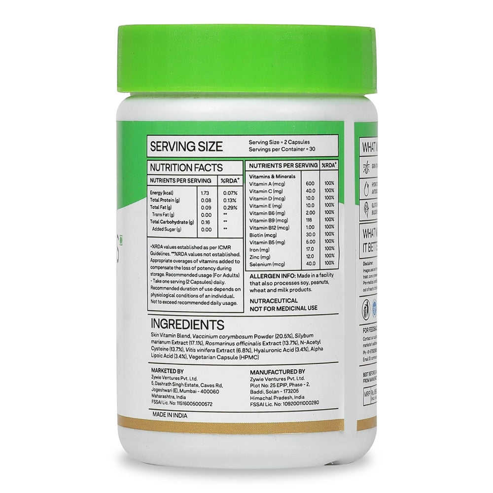 OZiva Skin Vitamins (With Hyaluronic Acid and Grape Seed Extract) Ingredients 