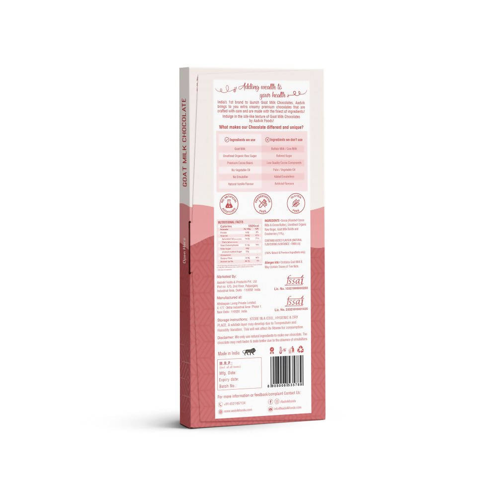 Aadvik Goat Milk Chocolate - Cranberry - Distacart