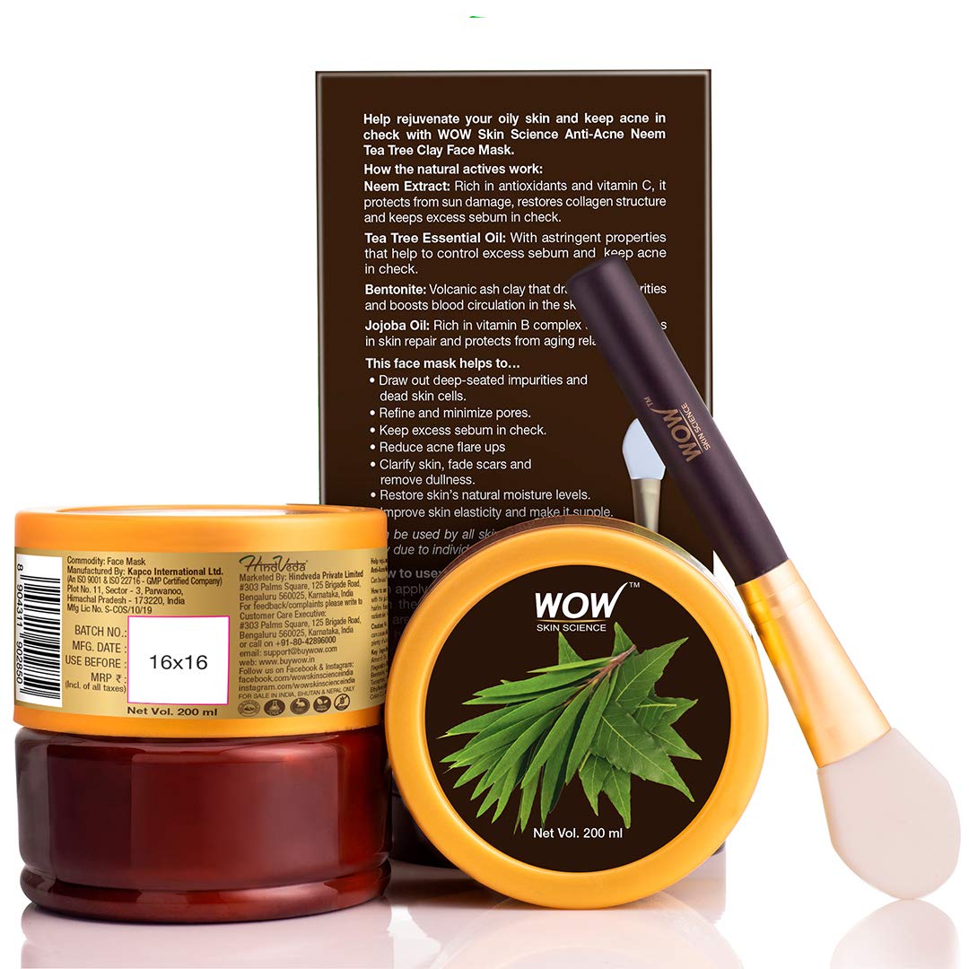 Wow Skin Science Anti-Acne Neem & Tea Tree Clay Face Mask Ingredients 