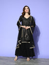 Libas Black Embroidered Georgette Straight Kurta With Sharara & Dupatta