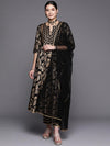 Libas Black Printed Rayon Anarkali Kurta With Trousers & Dupatta