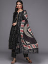 Libas Black Printed Silk Blend Straight Kurta With Dupatta