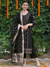 Libas Black Printed Silk Blend Straight Kurta With Trousers & Dupatta - M