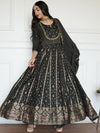 Libas Black Self Design Silk Anarkali Kurta With Churidar & Dupatta