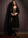 Libas Black Yoke Design Silk Blend Anarkali Kurta With Churidar & Dupatta