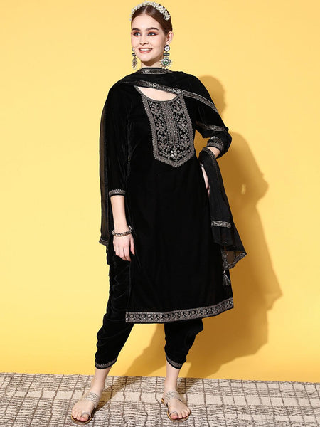 Buy Teal Embroidered Silk Blend Straight Kurta With Trousers & Dupatta  Online at Rs.2579 | Libas