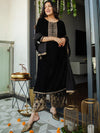 Libas Black Yoke Design Velvet Straight Kurta With Dupatta