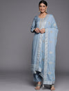 Libas Blue Embroidered Silk Blend Straight Kurta With Trousers & Dupatta