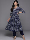 Libas Blue Printed Cotton Anarkali Kurta