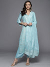 Libas Blue Woven Design Silk Blend Straight Kurta With Palazzos & Dupatta