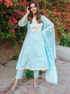 Libas Blue Yoke Design Cotton A-Line Kurta With Trousers & Dupatta