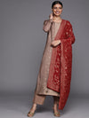 Libas Brown Self Design Pashmina Wool Straight Kurta With Dupatta