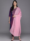 Libas Burgundy Embroidered Silk Blend Straight Kurta With Trousers & Dupatta