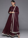 Libas Burgundy Yoke Design Georgette Anarkali Kurta With Churidar & Dupatta