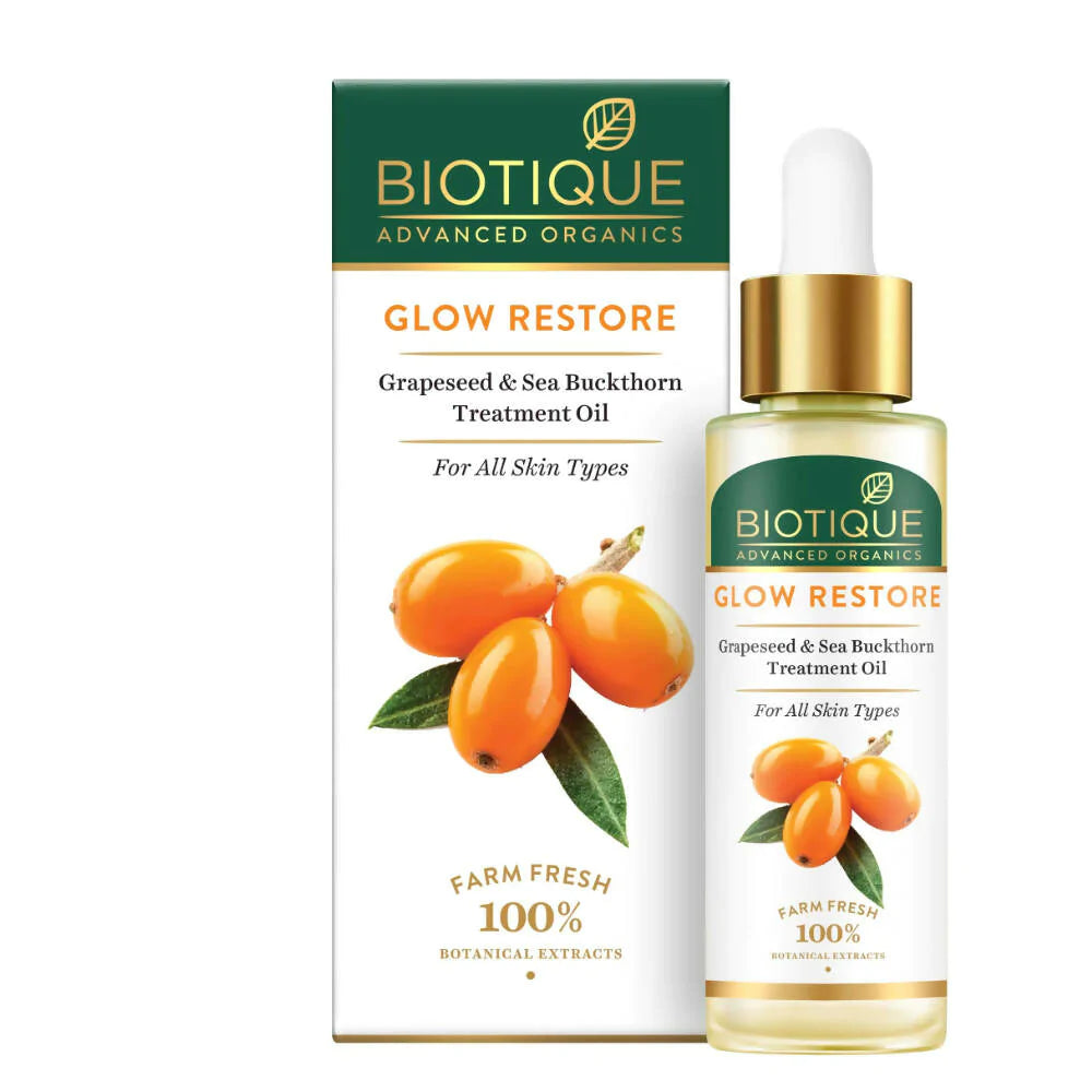 Biotique Glow Restore Grapeseed & Sea Buckthorn Treatment Oil - Distacart