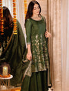 Libas Green Brocade Silk Blend A-Line Kurta With Sharara & Dupatta