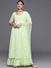 Libas Green Embroidered Georgette A-Line Kurta With Palazzos & Dupatta