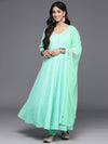 Libas Green Embroidered Georgette Anarkali Kurta With Churidar & Dupatta