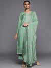 Libas Green Embroidered Silk Blend Straight Kurta With Dupatta