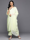 Libas Green Embroidered Silk Blend Straight Kurta With Trousers & Dupatta