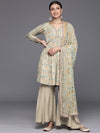 Libas Green Printed Silk Blend A-Line Kurta With Sharara & Dupatta