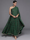 Libas Green Printed Silk Blend Kaftan Kurta With Trousers