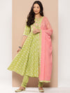 Libas Green Yoke Design Cotton Anarkali Kurta With Churidar & Dupatta