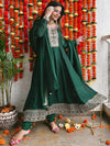 Libas Green Yoke Design Silk Blend Anarkali Kurta With Churidar & Dupatta