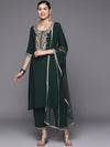 Libas Green Yoke Design Silk Blend Straight Kurta With Dupatta