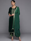 Libas Green Yoke Design Velvet Straight Kurta With Dupatta