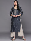 Libas Grey Embroidered Silk Straight Kurta