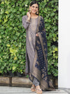 Libas Grey Self Design Pashmina Wool Straight Kurta With Dupatta