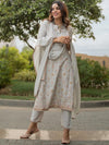 Libas Grey Woven Design Silk Straight Kurta With Dupatta