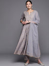 Libas Grey Yoke Design Rayon Anarkali Kurta With Trousers & Dupatta