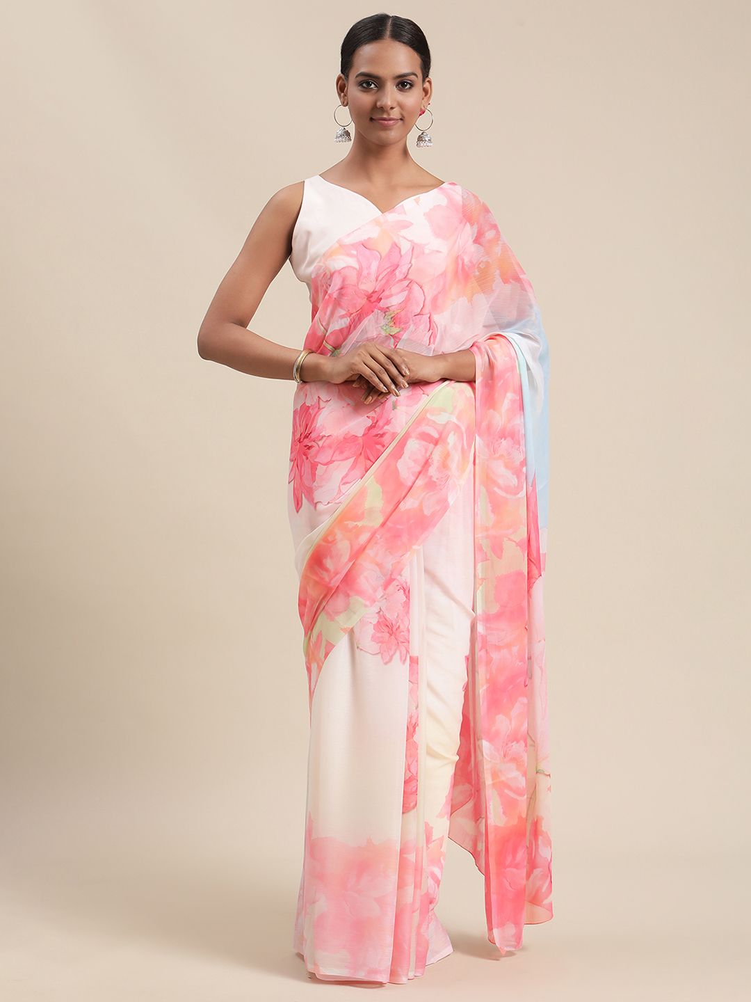 Vishal Prints Light Pink Designer Chiffon Saree