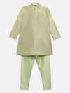 Ahalyaa Boys Green Poly Silk Gold Print Kids Kurta Churidar Set