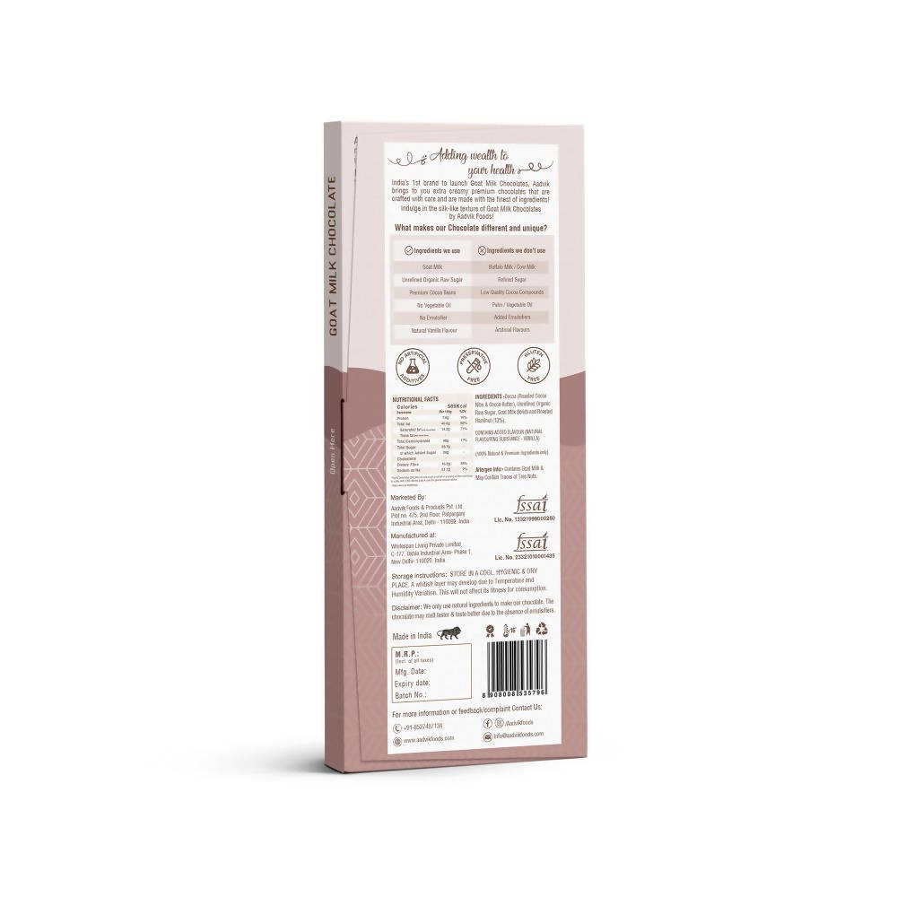 Aadvik Goat Milk Chocolate - Roasted Hazelnut - Distacart