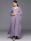 Libas Lavender Embroidered Georgette Anarkali Kurta With Churidar & Dupatta - S