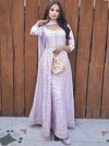 Libas Lavender Self Design Silk Blend Anarkali Kurta With Churidar & Dupatta