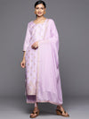 Libas Lavender Woven Design Silk Blend Straight Kurta With Trousers & Dupatta