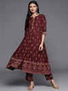 Libas Maroon Printed Rayon Anarkali Kurta