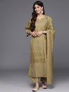 Libas Mustard Embroidered Chanderi Silk Straight Kurta With Trousers & Dupatta