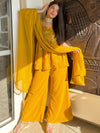 Libas Mustard Embroidered Georgette Anarkali Kurta With Palazzos