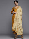 Libas Mustard Embroidered Silk Blend Straight Kurta With Dupatta