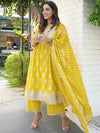 Libas Mustard Yoke Design Cotton A-Line Kurta With Palazzos & Dupatta