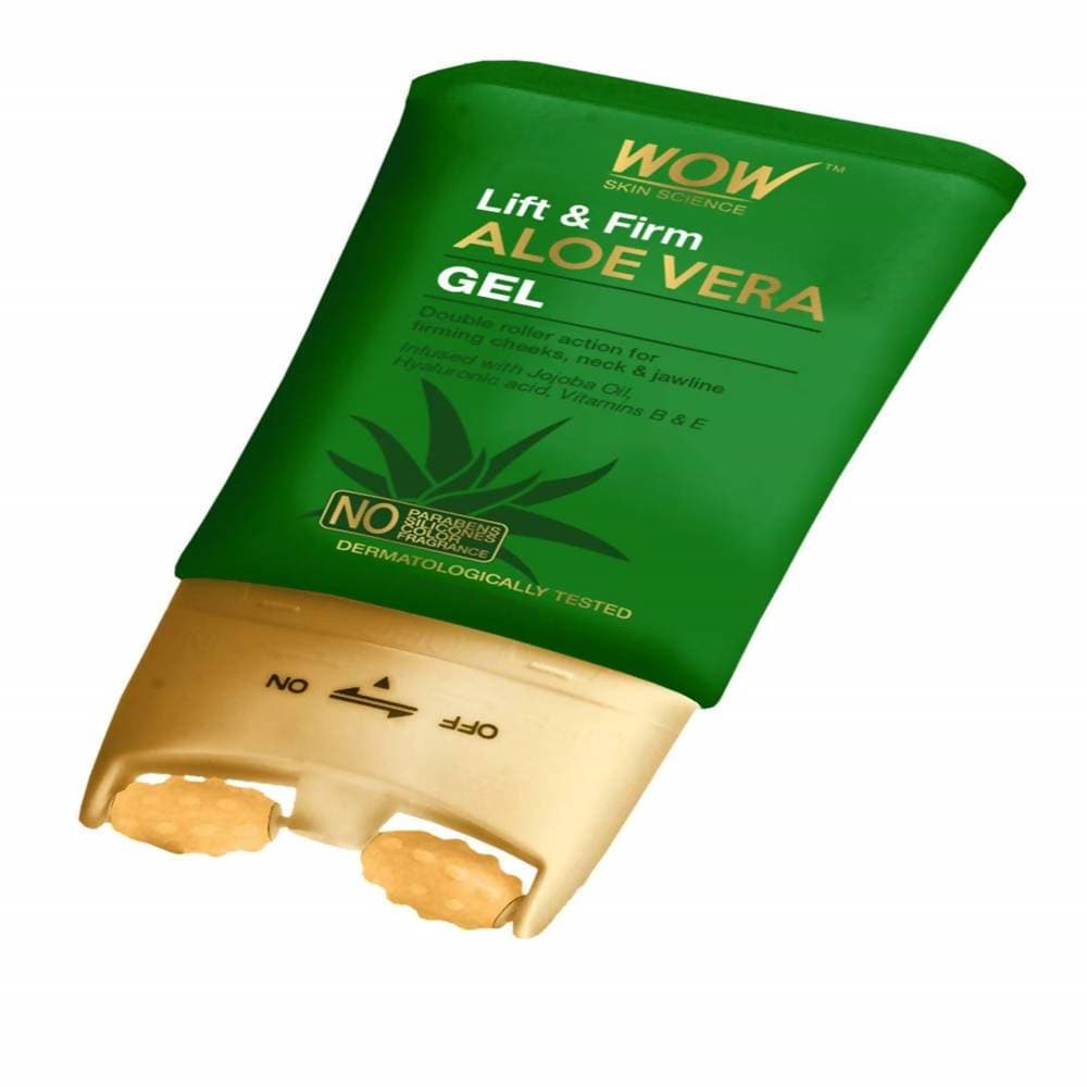 wow aloe vera gel Wow Skin Science Lift & Firm Aloe Vera Gel Infused With Hyaluronic Acid, Vitamin B & E,with Double Roller Massager for Firming Cheeks, Neck & Jawline,
