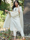 Libas Off-White Embroidered Cotton Straight Kurta With Dupatta