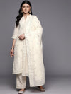 Libas Off-White Embroidered Cotton Straight Kurta With Dupatta