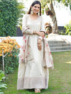 Libas Off-White Embroidered Silk Anarkali Kurta With Trousers & Dupatta