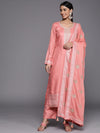 Libas Peach Embroidered Silk Blend Straight Kurta With Dupatta